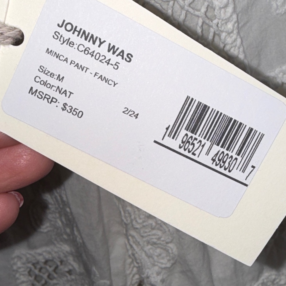 Johnny Was Monic Pant White Embroidered Pants with Fringe Hem - Picture 3 of 5